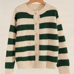 Striped Green and Cream Women's Sweater